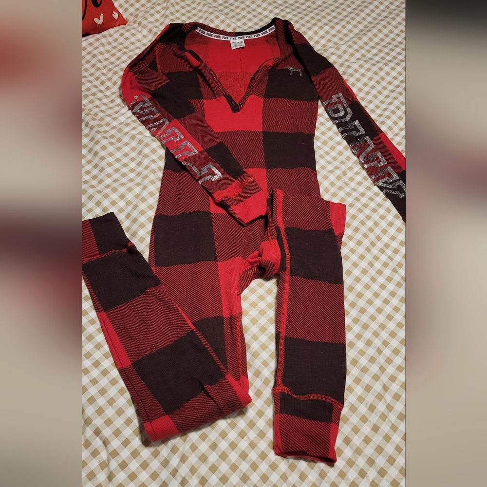 PINK Flannel Long John Pajamas